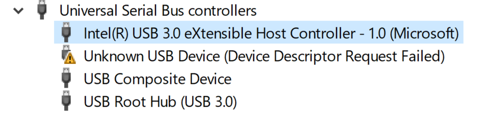 W10 Device Manager USB controllers status.png