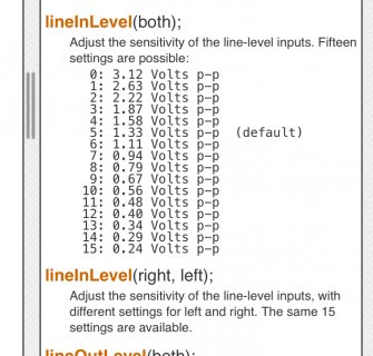 Maximum signal level on audio inputs.